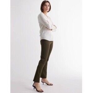 Quince Women's Ultra-Stretch Ponte Straight Leg Flat Front Pants Olive L